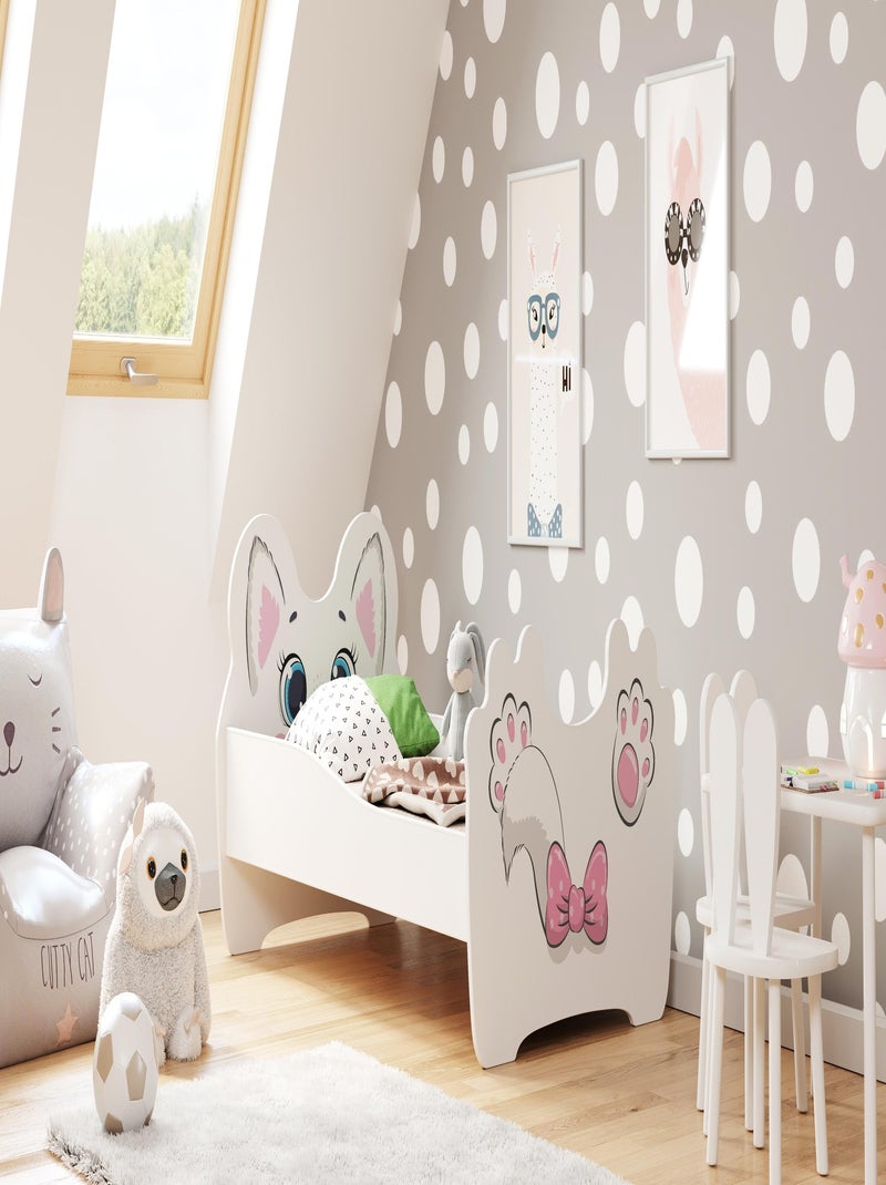 Lit enfant fille MOUNA avec matelas et cadre Blanc Rose - Kiabi