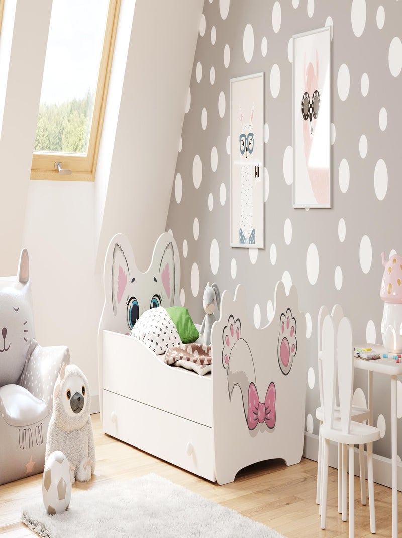 Lit enfant fille mouna avec tiroir matelas et cadre inclus Blanc Rose - Kiabi