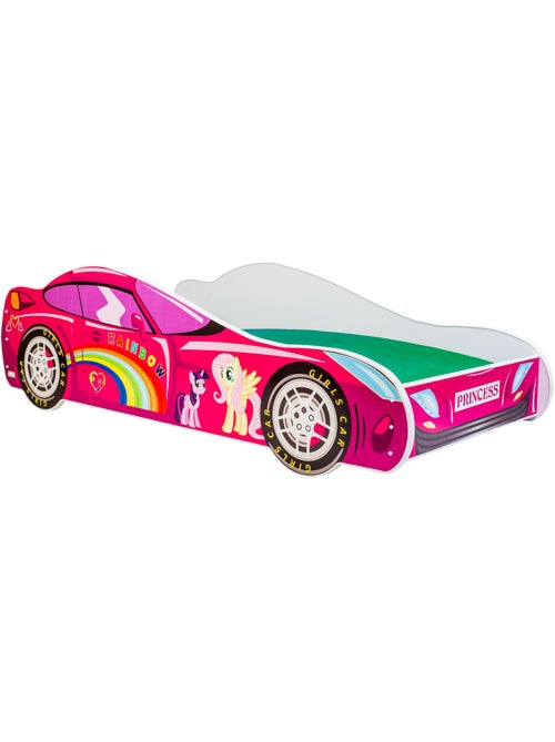 Lit enfant fille voiture licorne rose avec matelas et sommier inclus - Kiabi