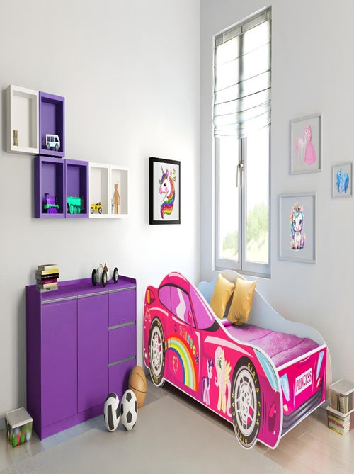 Lit enfant fille voiture licorne rose avec matelas et sommier inclus - Kiabi Lit enfant fille voiture licorne rose avec matelas et sommier inclus - Kiabi