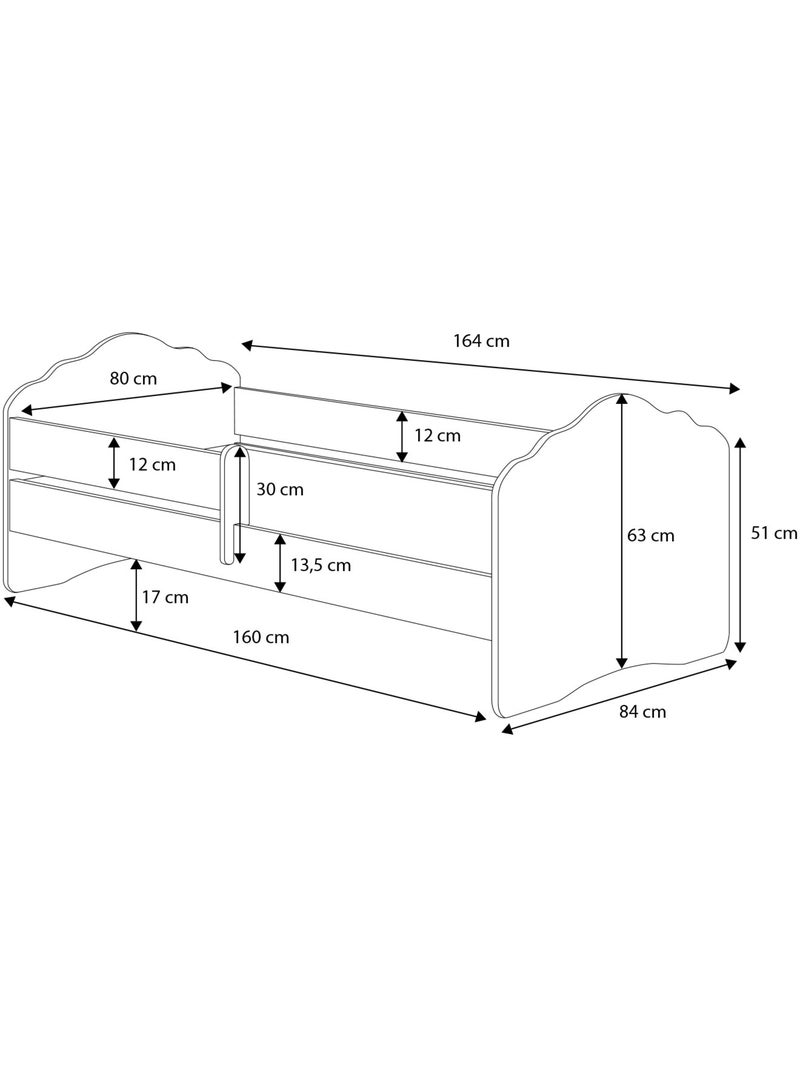 Lit enfant FIONA avec balustrade et matelas Blanc - Kiabi
