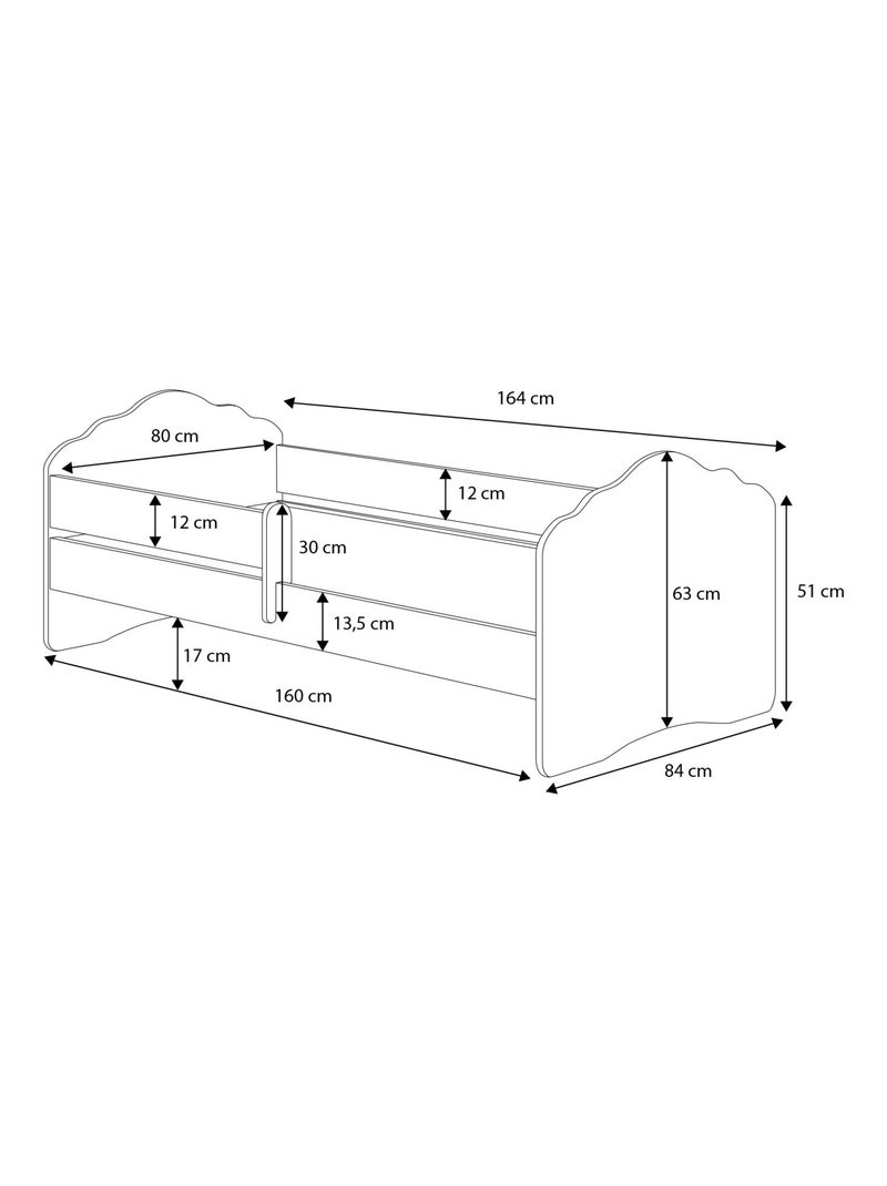 Lit enfant FIONA avec tiroir balustrade et matelas inclus Blanc - Kiabi