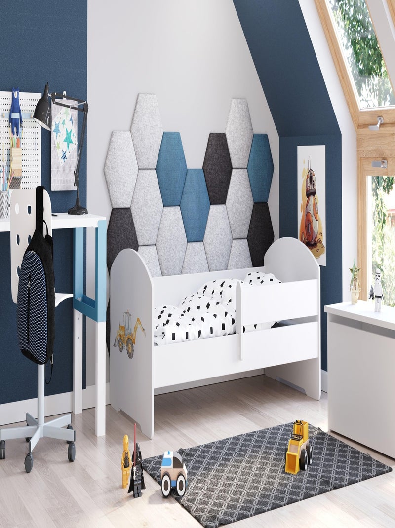 Lit enfant garçon LOU avec balustrade et matelas inclus Blanc Jaune Gris - Kiabi