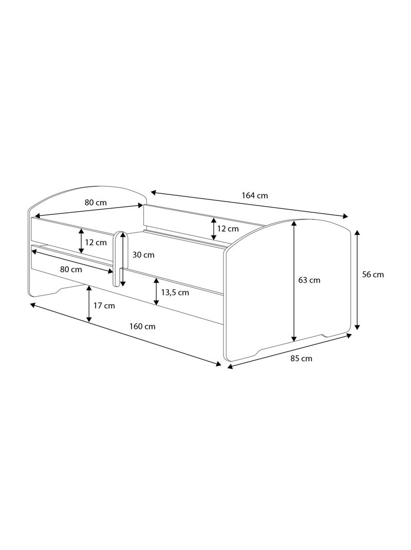 Lit enfant garçon LOU avec balustrade et matelas inclus Blanc Jaune Gris - Kiabi