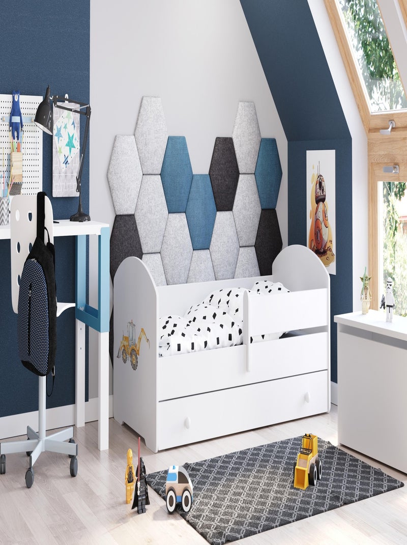 Lit enfant garçon LOU avec tiroir balustrade et matelas inclus Blanc Jaune Gris - Kiabi