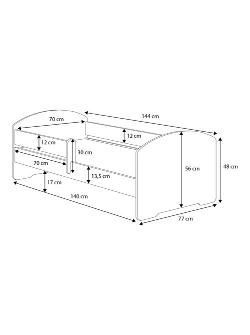 Lit enfant garçon LOU avec tiroir balustrade et matelas inclus - Kiabi