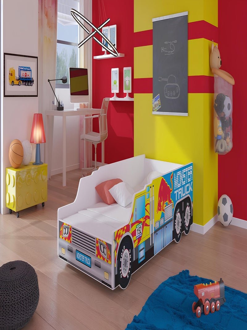 Lit enfant garçon Monster Truck avec matelas et sommier inclus Blanc - Kiabi