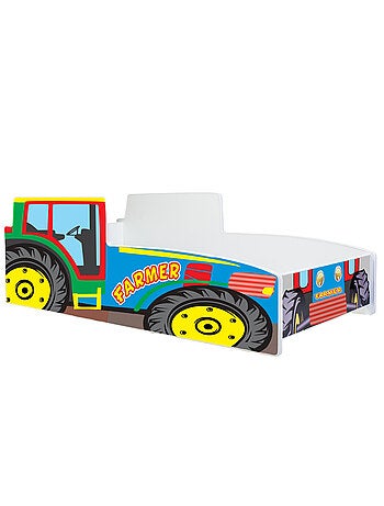 Lit enfant garçon tracteur coloré avec matelas et sommier inclus