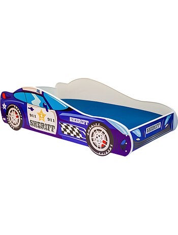 Lit enfant garçon voiture de police avec matelas et sommier inclus