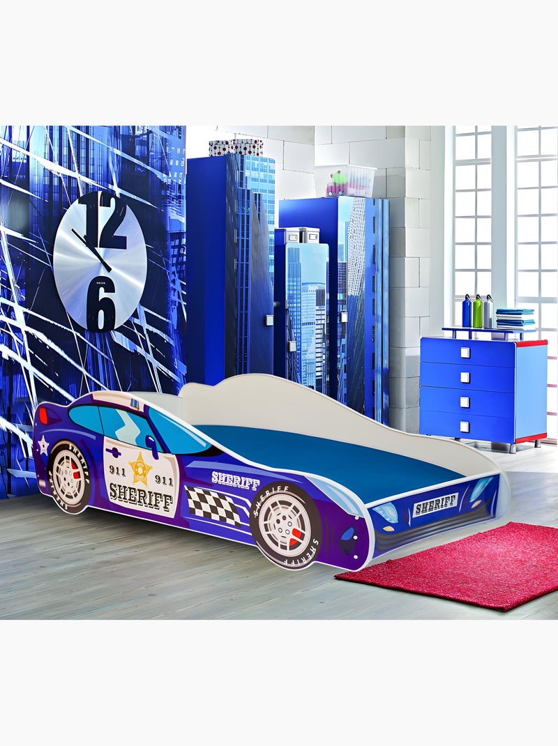 Lit enfant garçon voiture de police avec matelas et sommier inclus Blanc Bleu ciel Noir - Kiabi