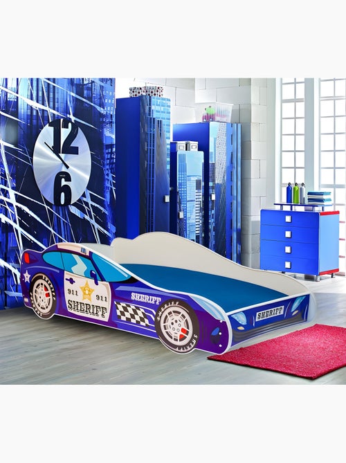 Lit enfant garçon voiture de police avec matelas et sommier inclus - Kiabi