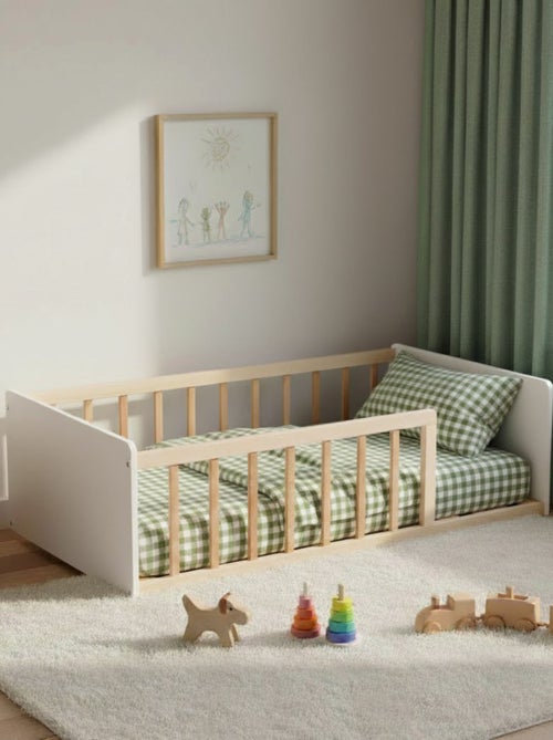 Lit enfant inspiration Montessori au sol à barreaux bicolore - Kiabi