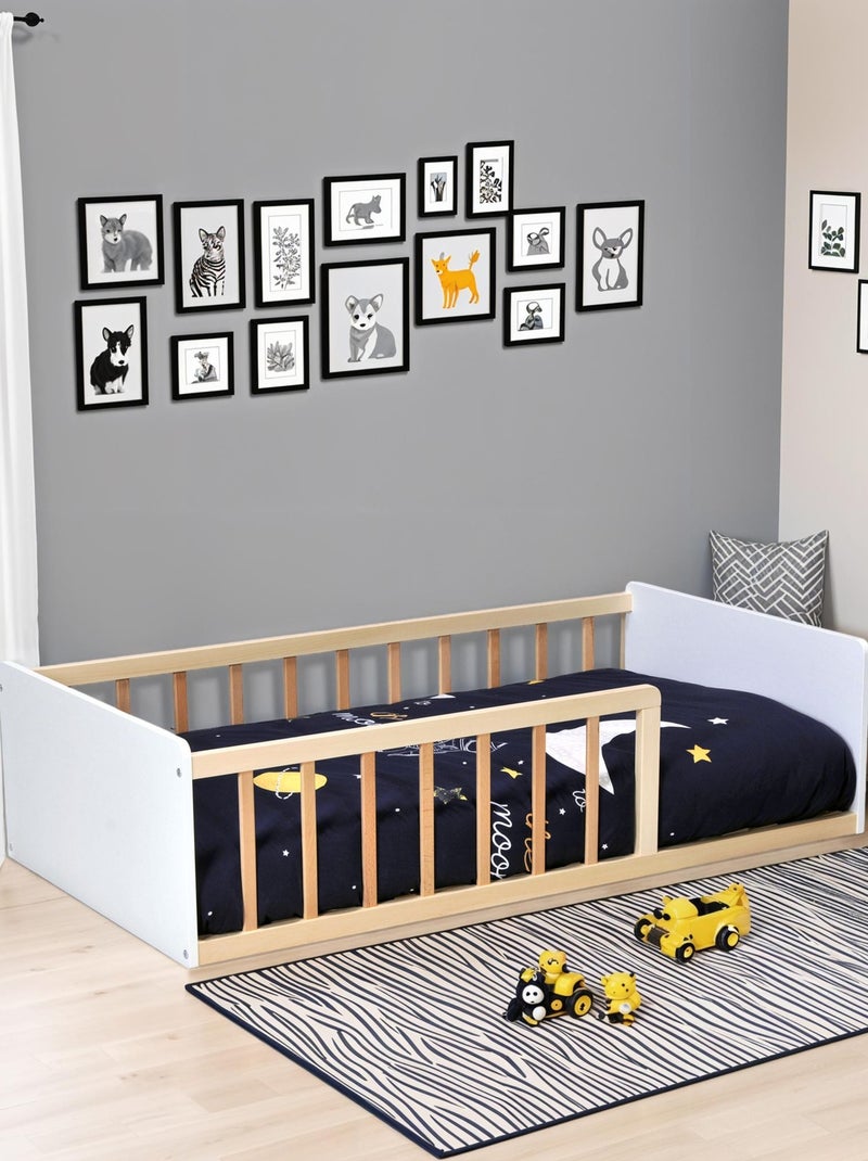 Lit enfant inspiration Montessori au sol à barreaux bicolore Marron clair - Kiabi