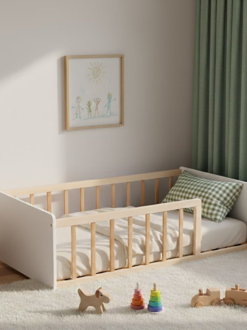 Lit enfant inspiration Montessori au sol à barreaux bicolore Marron clair - Kiabi