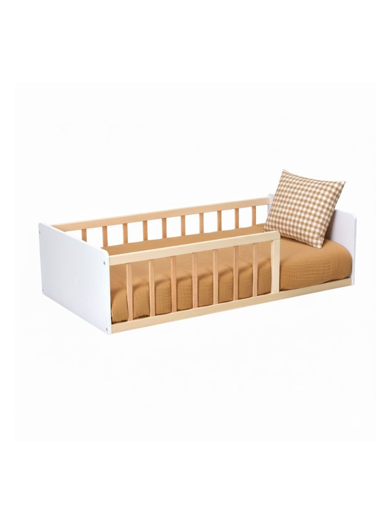 Lit enfant inspiration Montessori au sol à barreaux bicolore Marron clair - Kiabi