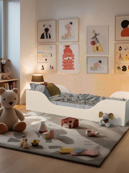 Lit enfant inspiration Montessori au sol blanc - Kiabi