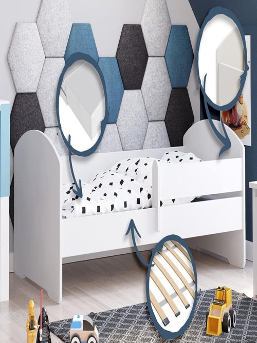 Lit enfant LOU avec balustrade et matelas inclus - Kiabi