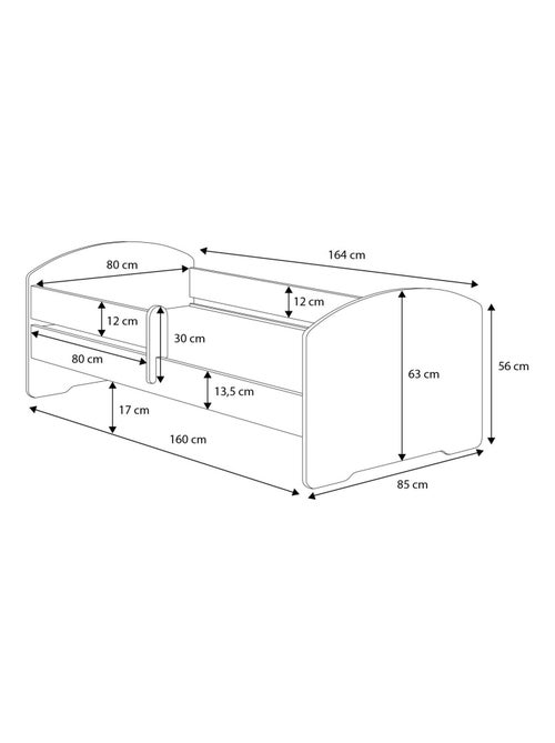 Lit enfant LOU avec tiroir balustrade et matelas inclus - Kiabi