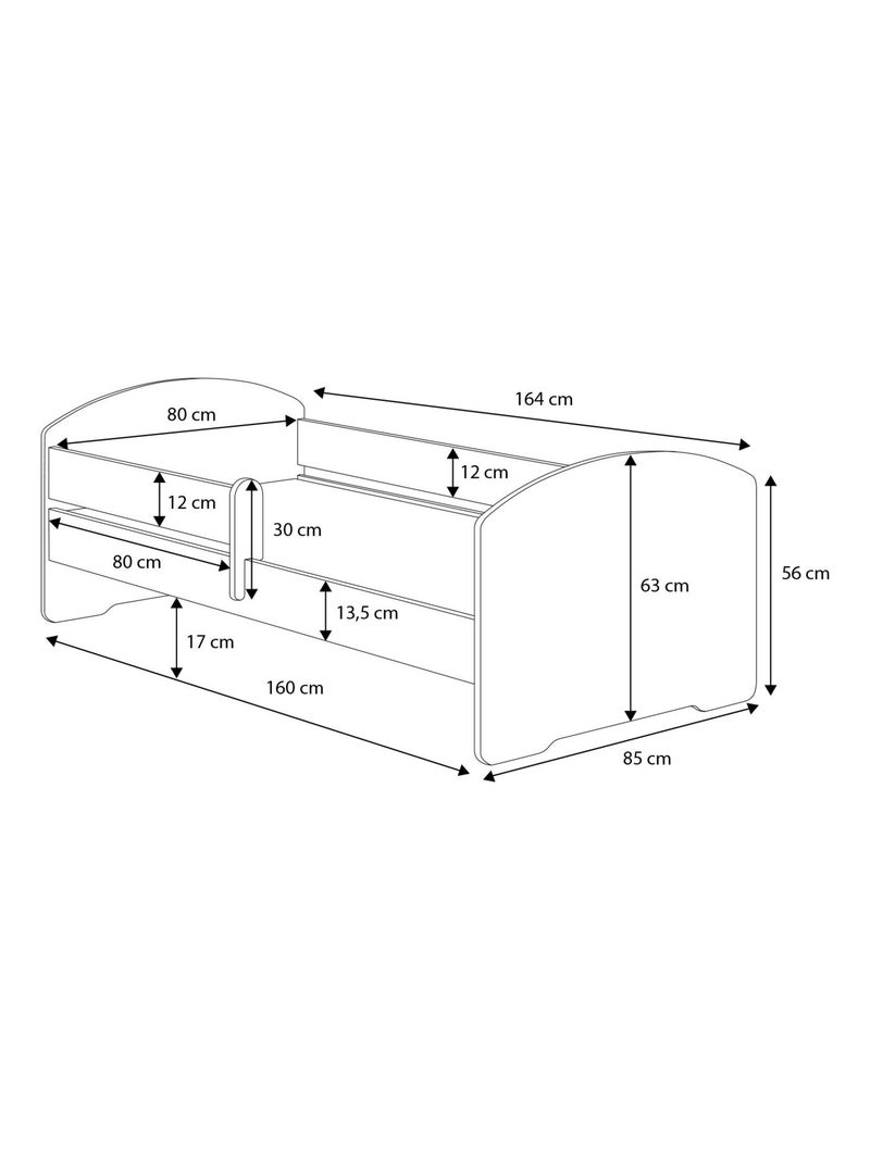 Lit enfant LOU avec tiroir balustrade et matelas inclus Blanc - Kiabi