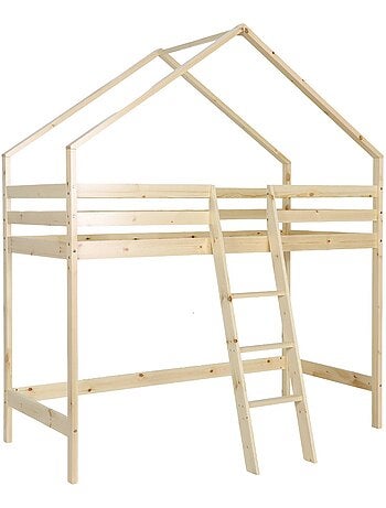 Lit enfant mezzanine cabane 90 x 190 cm pin naturel roya