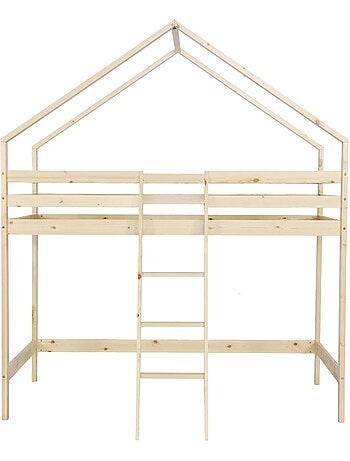 Lit enfant mezzanine cabane 90 x 190 cm pin naturel roya