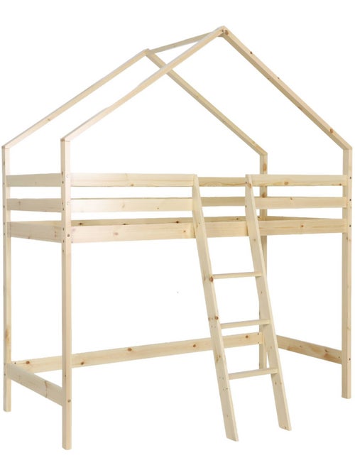 Lit enfant mezzanine cabane 90 x 190 cm pin naturel roya - Kiabi Lit enfant mezzanine cabane 90 x 190 cm pin naturel roya - Kiabi