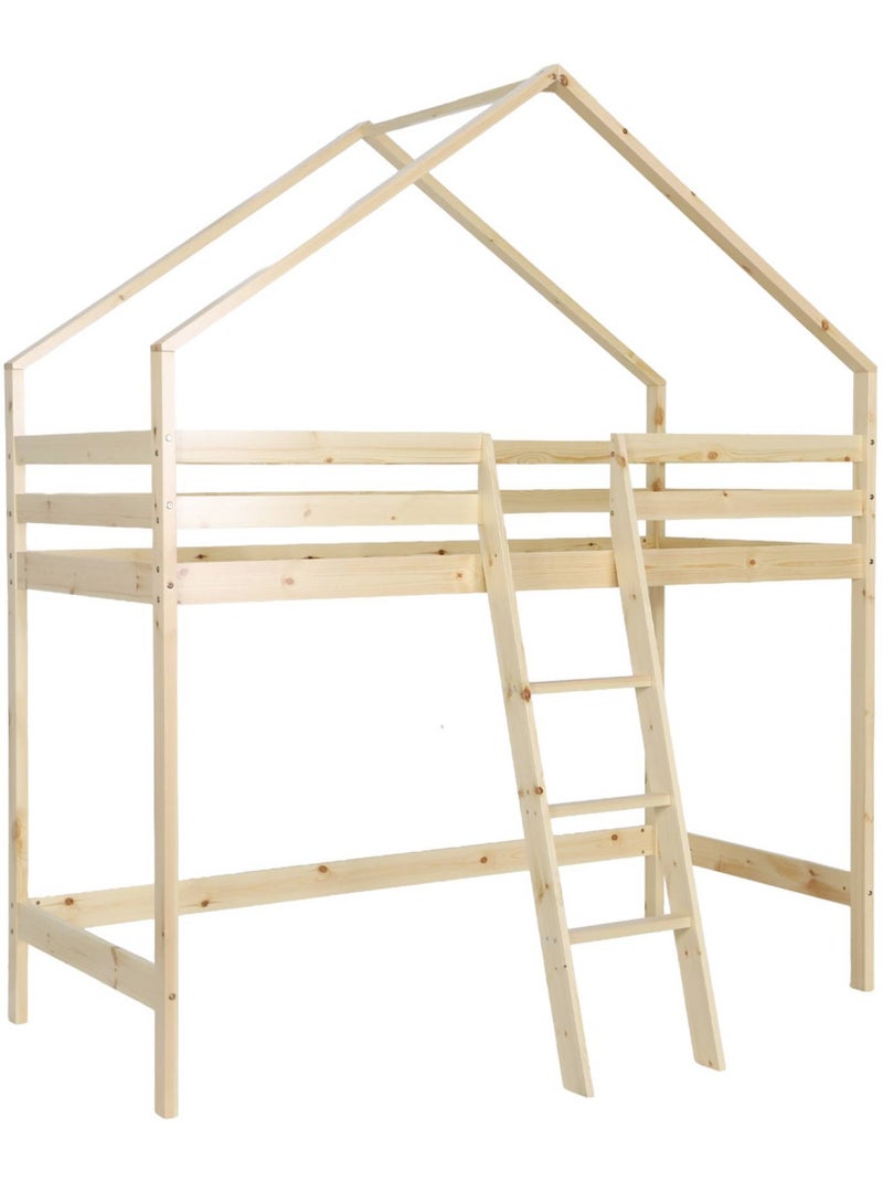 Lit enfant mezzanine cabane 90 x 190 cm pin naturel roya Beige naturel - Kiabi