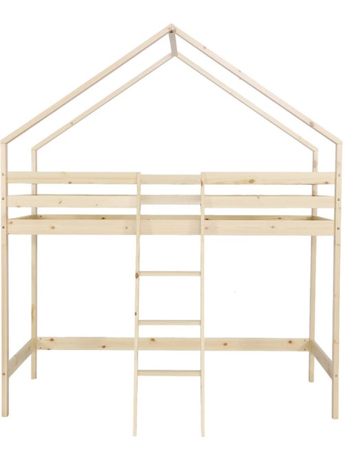 Lit enfant mezzanine cabane 90 x 190 cm pin naturel roya - Kiabi Lit enfant mezzanine cabane 90 x 190 cm pin naturel roya - Kiabi