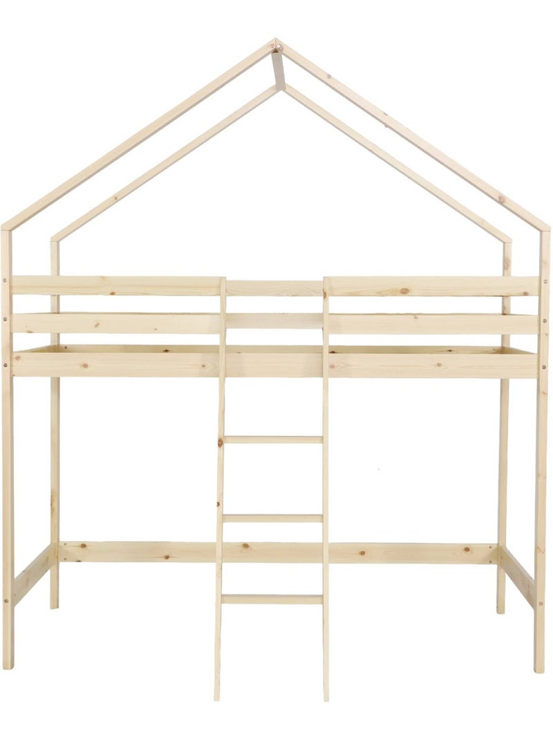 Lit enfant mezzanine cabane 90 x 190 cm pin naturel roya Beige naturel - Kiabi