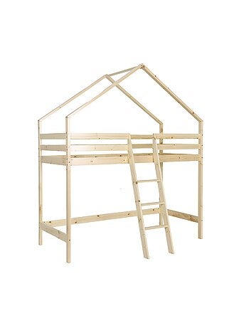 Lit enfant mezzanine cabane 90 x 190 cm pin naturel Roya