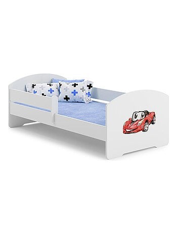 Lit enfant mixte garçon et fille LOU avec balustrade et matelas inclus