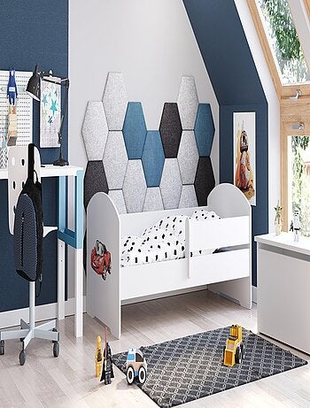 Lit enfant mixte garçon et fille LOU avec balustrade et matelas inclus