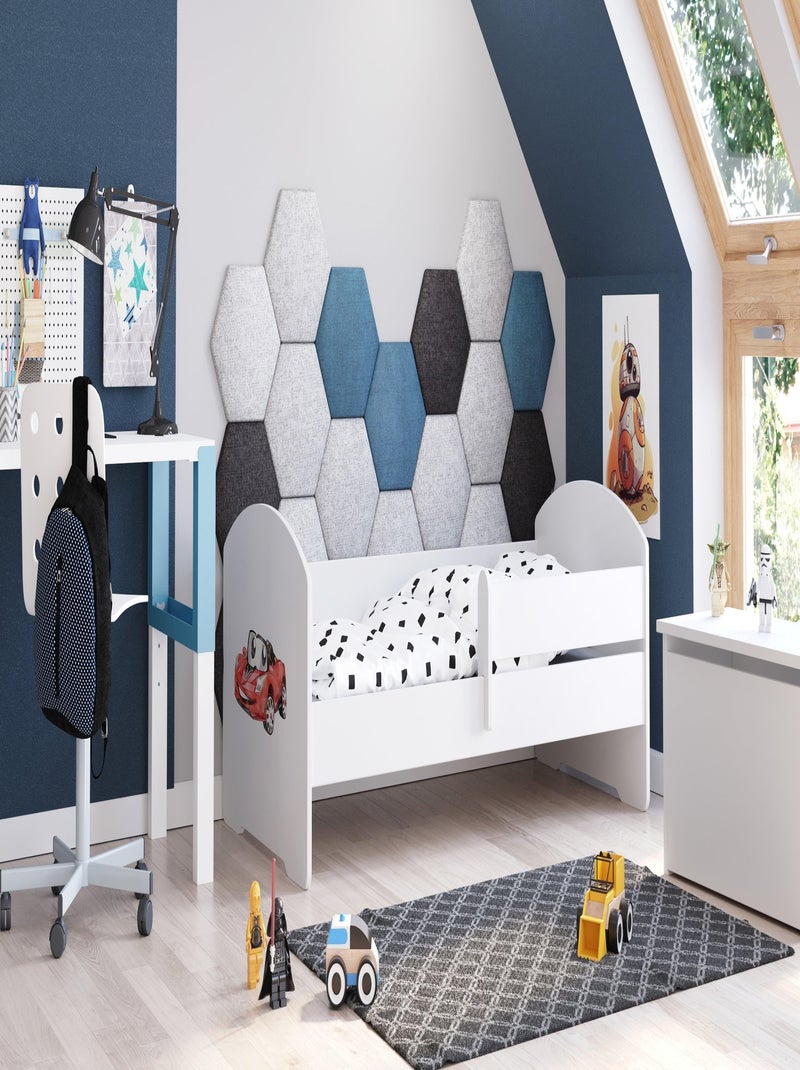 Lit enfant mixte garçon et fille LOU avec balustrade et matelas inclus Blanc Rouge Noir - Kiabi