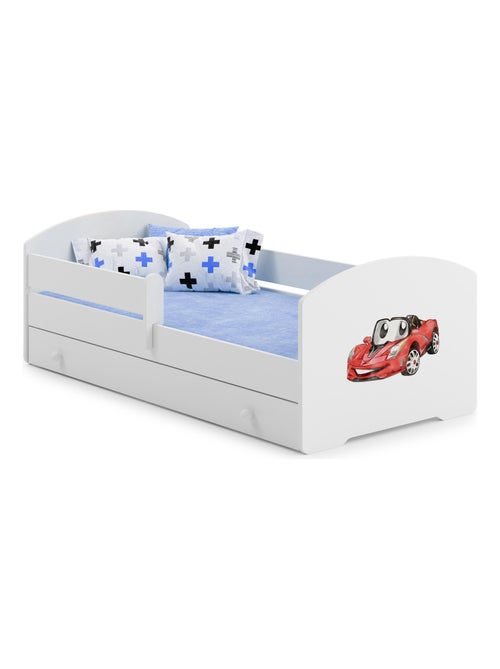 Lit enfant mixte garçon et fille LOU avec tiroir balustrade et matelas inclus - Kiabi