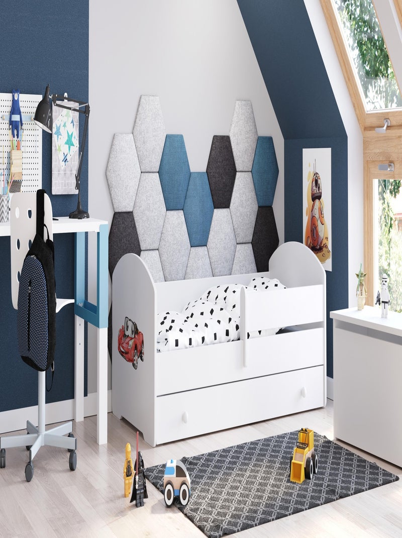 Lit enfant mixte garçon et fille LOU avec tiroir balustrade et matelas inclus Blanc Rouge Noir - Kiabi