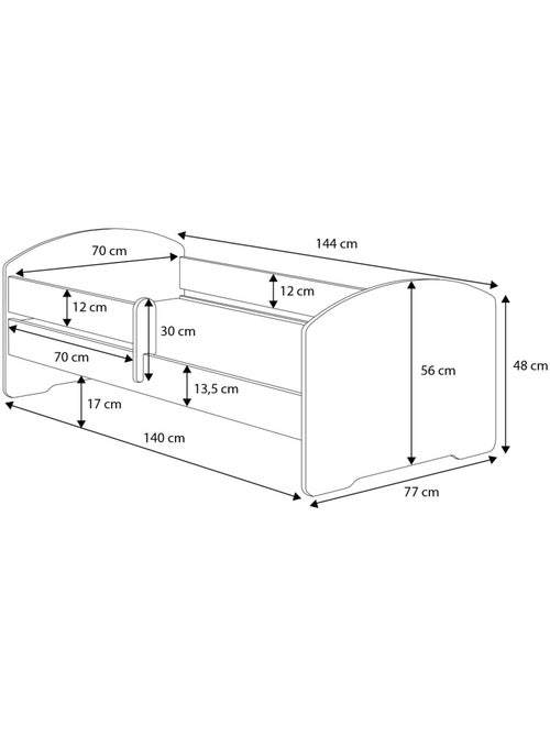 Lit enfant mixte garçon et fille LOU avec tiroir balustrade et matelas inclus - Kiabi