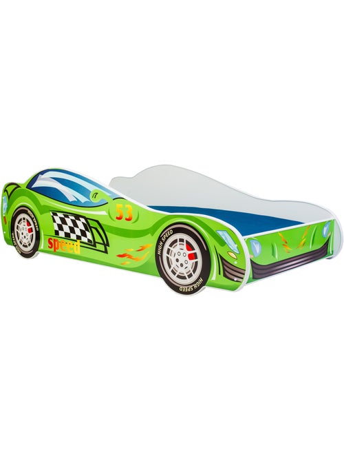 Lit enfant mixte garçon et fille voiture de course verte avec matelas et sommier inclus - Kiabi