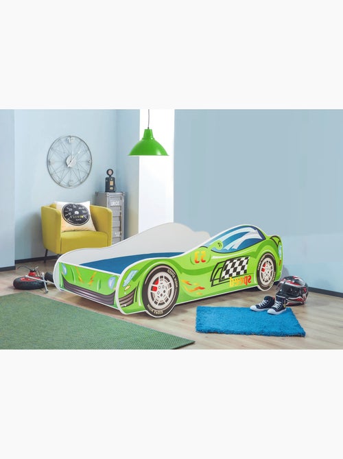 Lit enfant mixte garçon et fille voiture de course verte avec matelas et sommier inclus - Kiabi