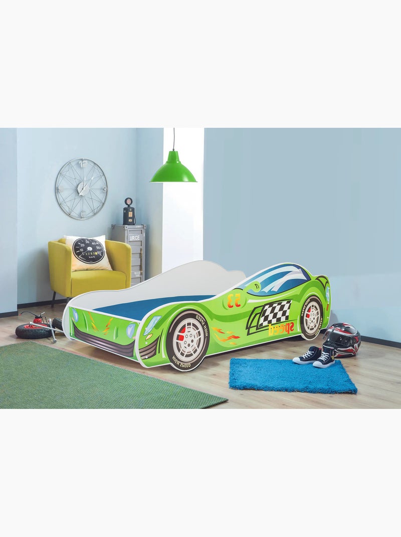 Lit enfant mixte garçon et fille voiture de course verte avec matelas et sommier inclus Blanc Vert - Kiabi