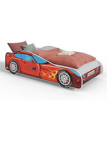 Lit enfant mixte garçon et fille voiture rouge avec matelas et sommier inclus