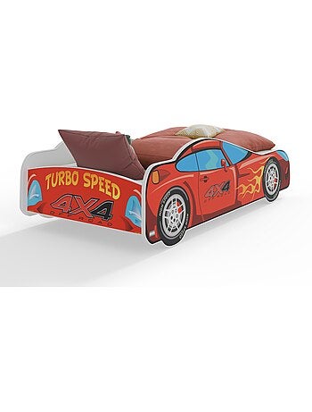 Lit enfant mixte garçon et fille voiture rouge avec matelas et sommier inclus