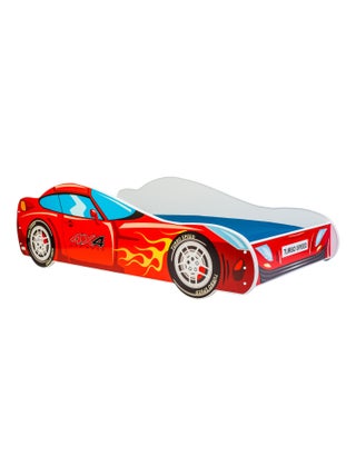 Lit enfant mixte garçon et fille voiture rouge avec matelas et sommier inclus