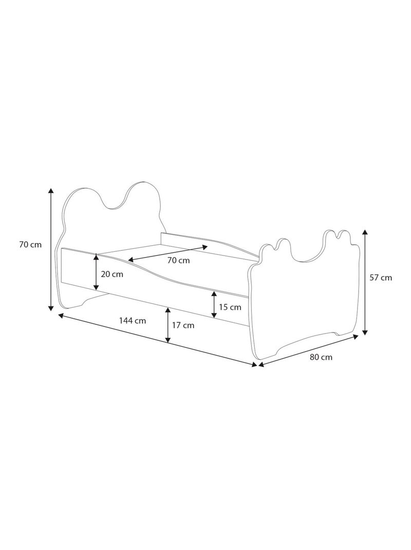 Lit enfant MOUNA avec matelas et cadre Blanc Noir - Kiabi
