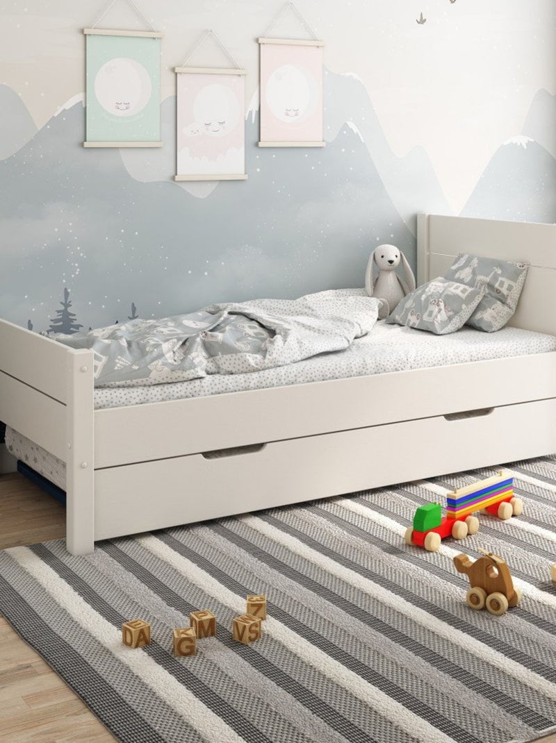 Lit enfant pin massif  ACHILLE Blanc - Kiabi
