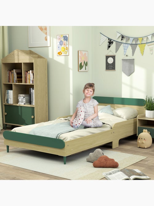 Lit enfant style nordique - sommier à lattes, barrières de sécurité inclus - bois naturel vert - Kiabi Lit enfant style nordique - sommier à lattes, barrières de sécurité inclus - bois naturel vert - Kiabi