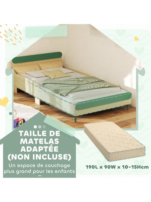 Lit enfant style nordique - sommier à lattes, barrières de sécurité inclus - bois naturel vert - Kiabi Lit enfant style nordique - sommier à lattes, barrières de sécurité inclus - bois naturel vert - Kiabi