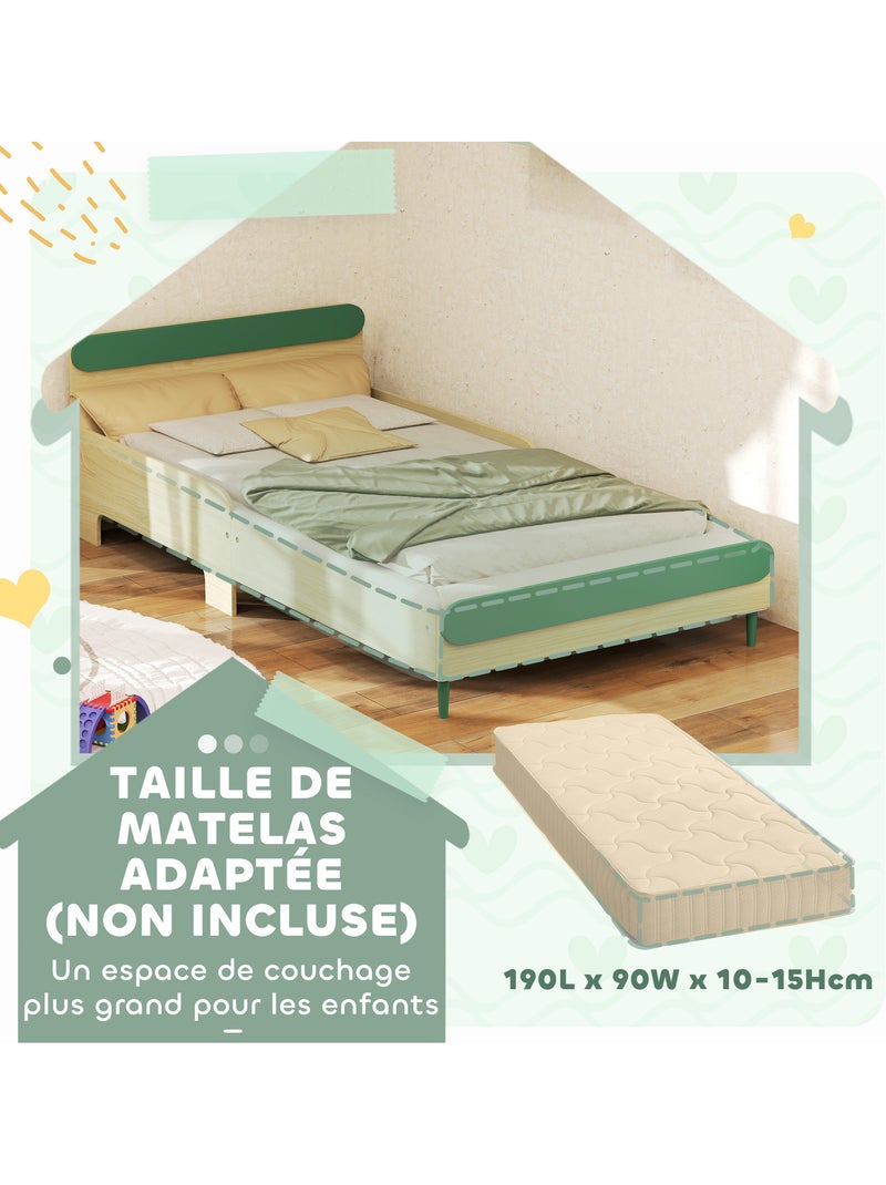 Lit enfant style nordique - sommier à lattes, barrières de sécurité inclus - bois naturel vert Vert - Kiabi