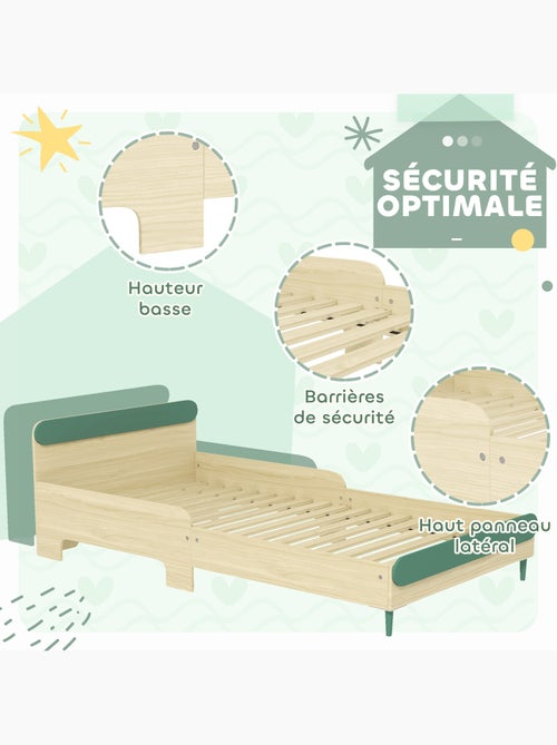 Lit enfant style nordique - sommier à lattes, barrières de sécurité inclus - bois naturel vert - Kiabi Lit enfant style nordique - sommier à lattes, barrières de sécurité inclus - bois naturel vert - Kiabi