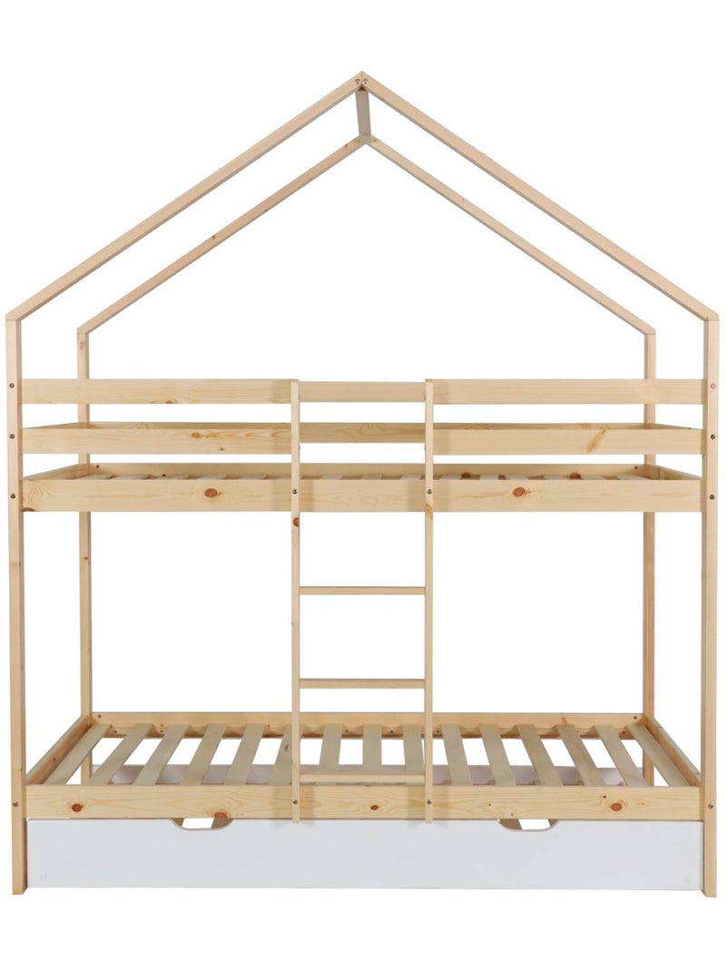 Lit enfant superposé cabane 90 x 190 cm pin naturel avec lit tiroir roya Blanc - Kiabi
