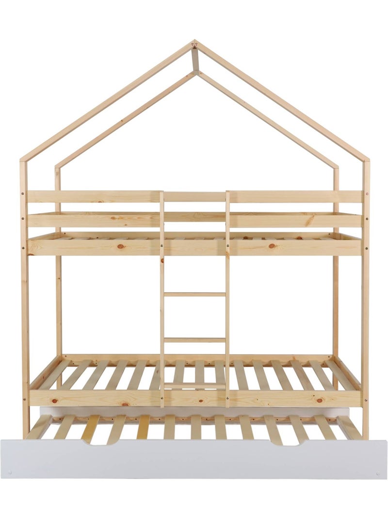 Lit enfant superposé cabane 90 x 190 cm pin naturel avec lit tiroir roya Blanc - Kiabi